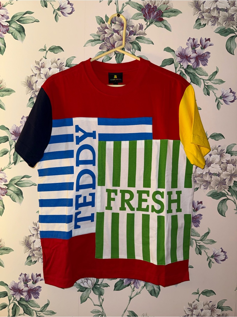 Teddy Fresh Red Graphic Tee with Blue, Green & Yellow Panels